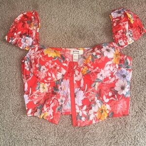 OOTDFash Vibrant Red Floral Crop Top